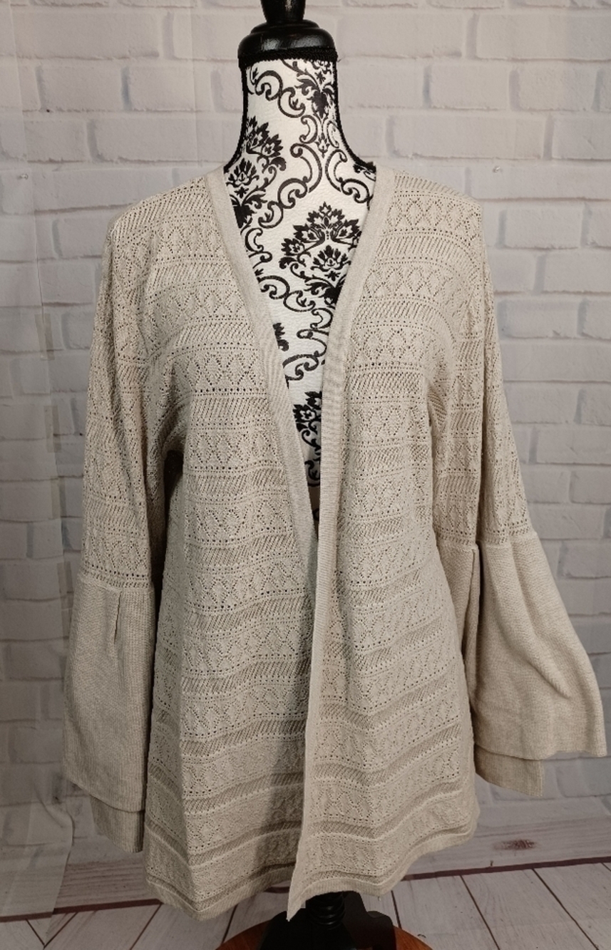 Style & Co women's long tiered bell sleeve open front cardigan size xl knit b32